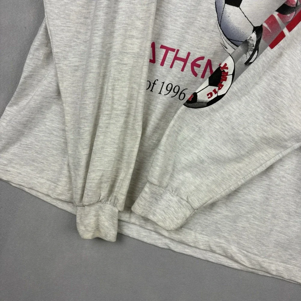 Vintage 1996 Olympics Soccer Shirt Men's XL Heather Gray Long Sleeve Hanes Beefy